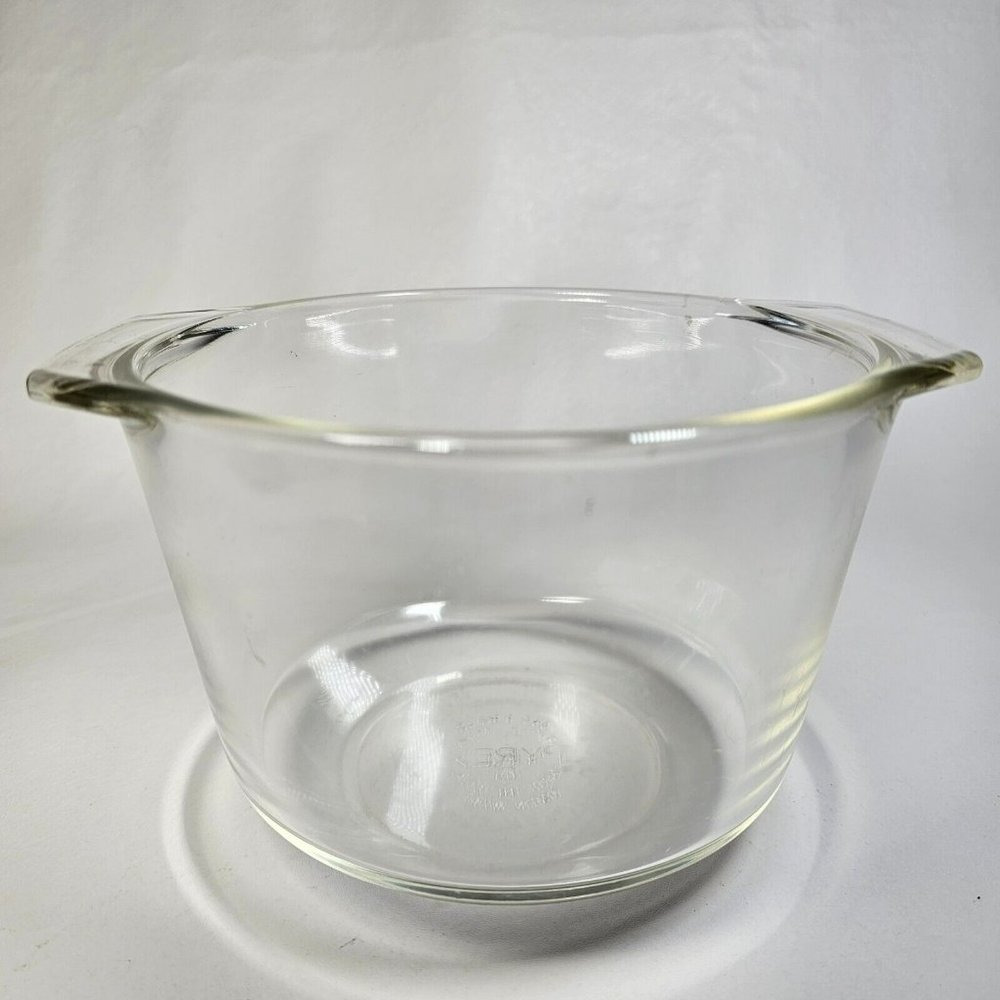 Pyrex 1.5 Qt 6" Mixing Bowl #343 Clear Glass Ovenware w/ Handles - Picture 2 of 6